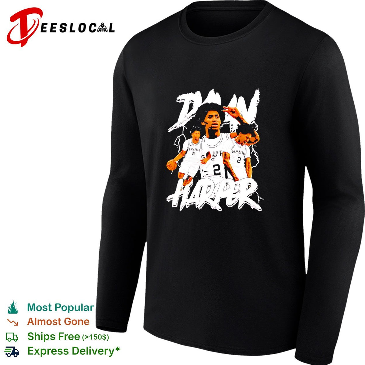 Devin Vassell San Antonio Spurs NBA Deon Harper lightning graphic shirt