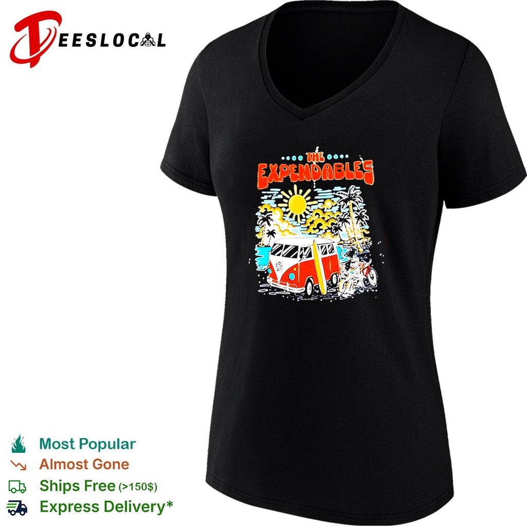 Retro van tropical beach surfboard palm tree vintage concert art shirt