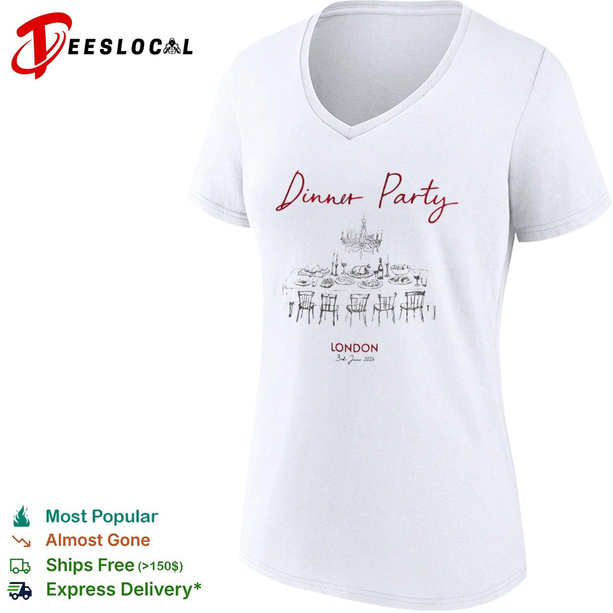 Dinner Party London 3rd June 2026 Table Chandelier Wine shirt