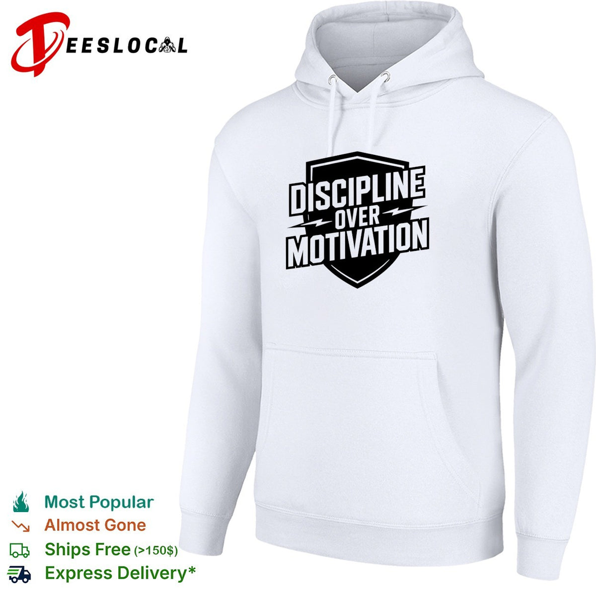 Discipline over Motivation shield text fitness motivational athletic gym shirt