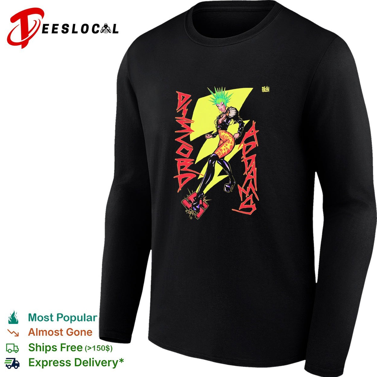 Discord Adams punk girl lightning bolt green hair comic art shirt