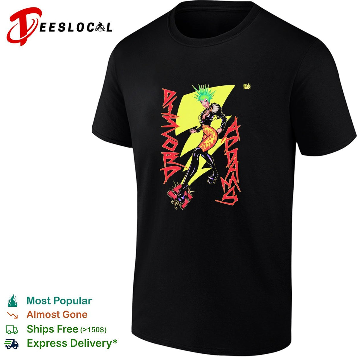 Discord Adams punk girl lightning bolt green hair comic art shirt