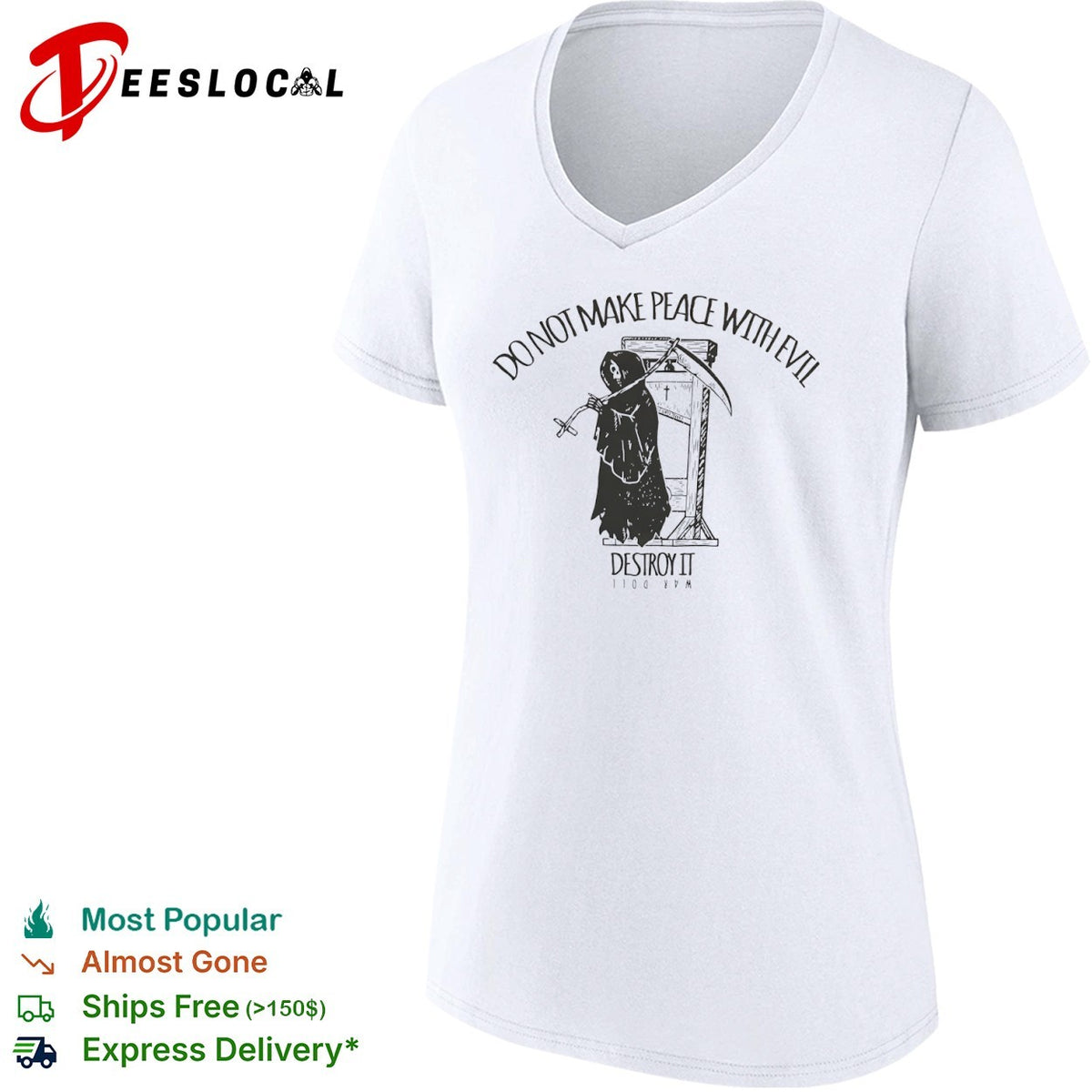 Do not make peace with evil destroy it war doll Grim Reaper guillotine cross shirt