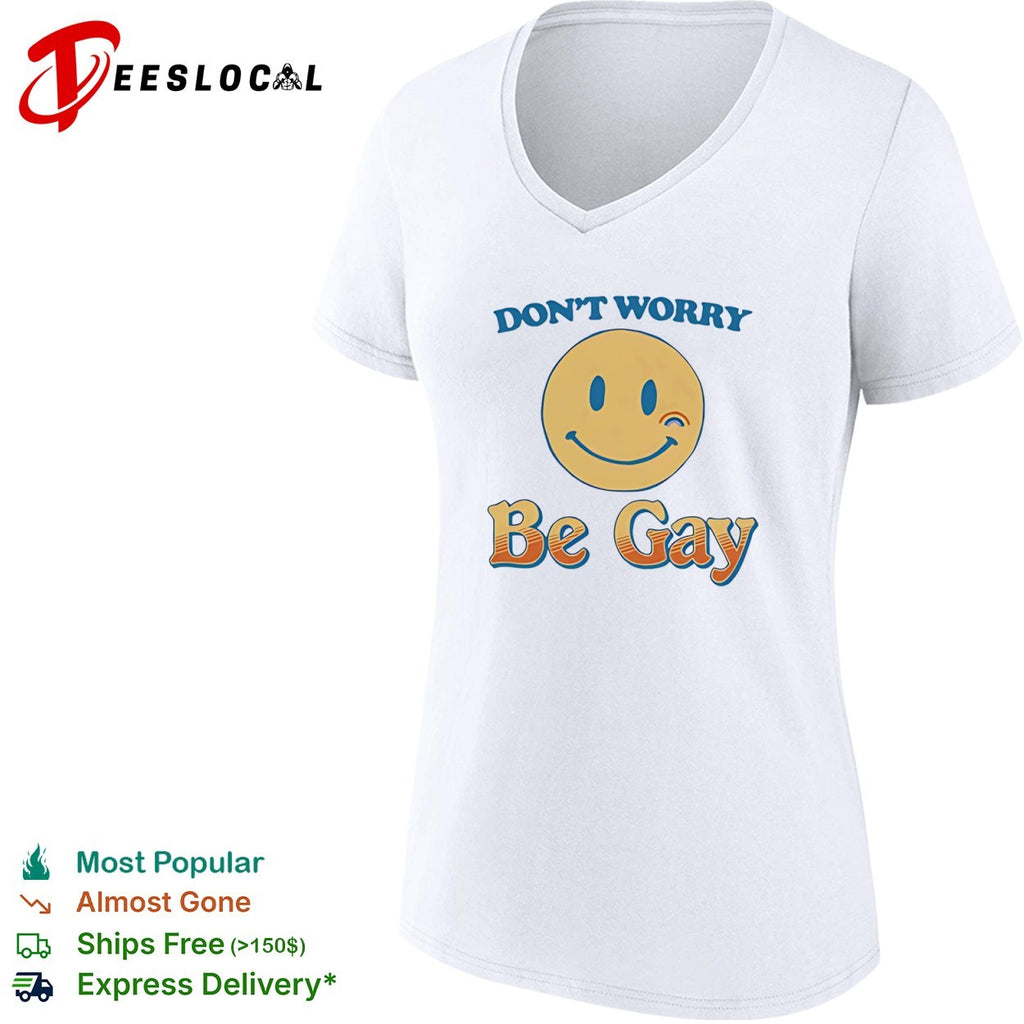 Don’t Worry Be Gay Smiley Face Rainbow Design Pride LGBTQ shirt
