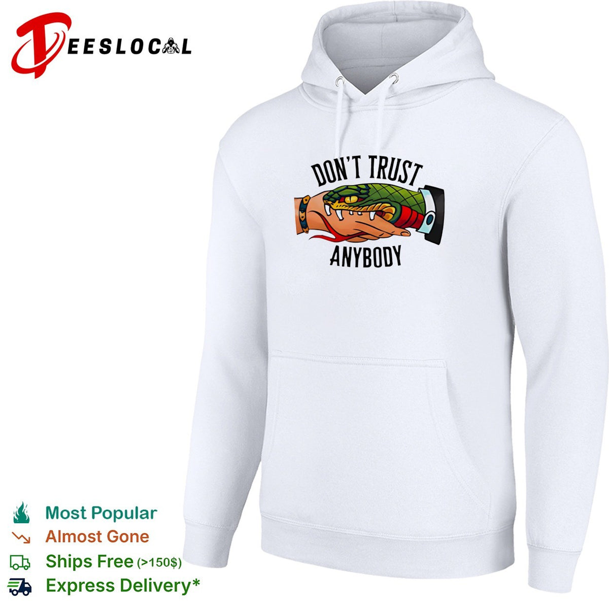 Don’t trust anybody snake biting hand traditional tattoo style illustration graphic shirt