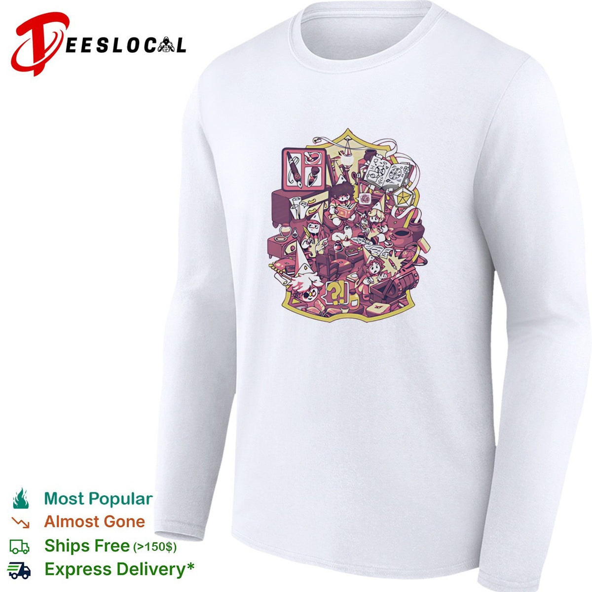 Dungeons and Dragons cozy room chaos tabletop RPG scene illustrated art shirt
