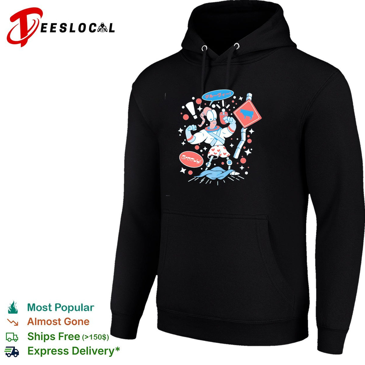 Earthworm Jim Groovy Japanese kanji cartoon humor shirt