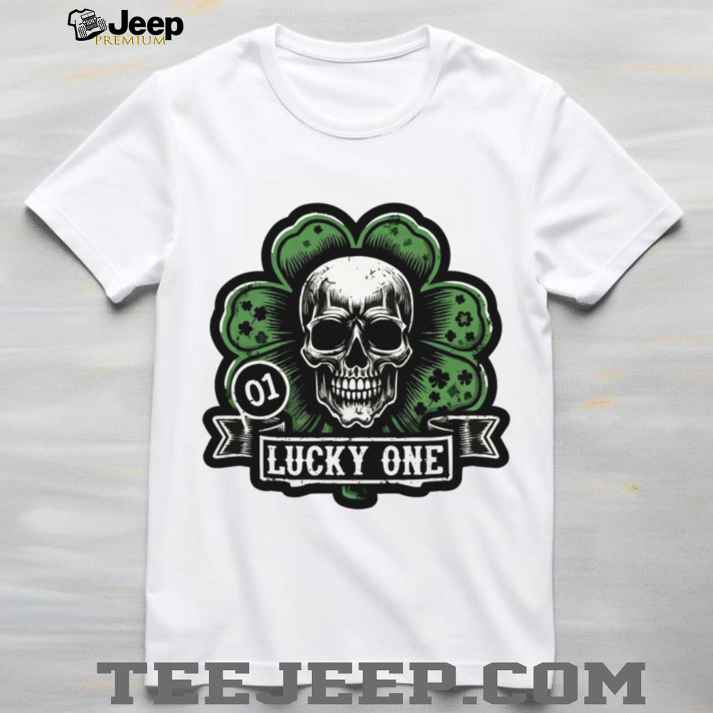 Edgy Lucky One Skull and Clover St. Patrick’s Day Graphic T Shirt