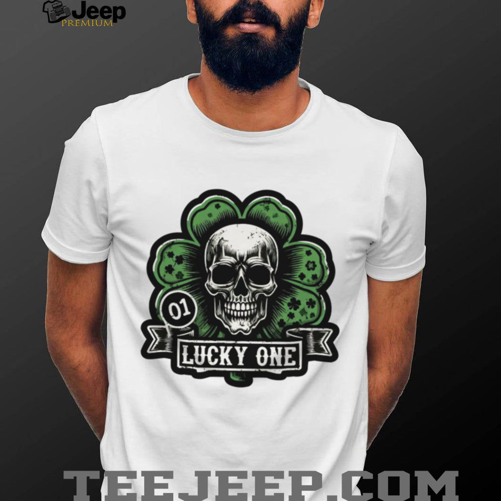 Edgy Lucky One Skull and Clover St. Patrick’s Day Graphic T Shirt