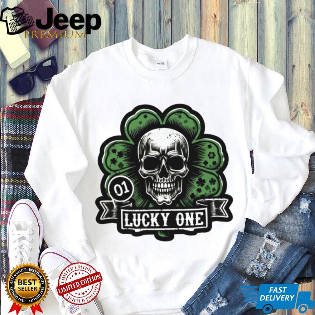 Edgy Lucky One Skull and Clover St. Patrick’s Day Graphic T Shirt