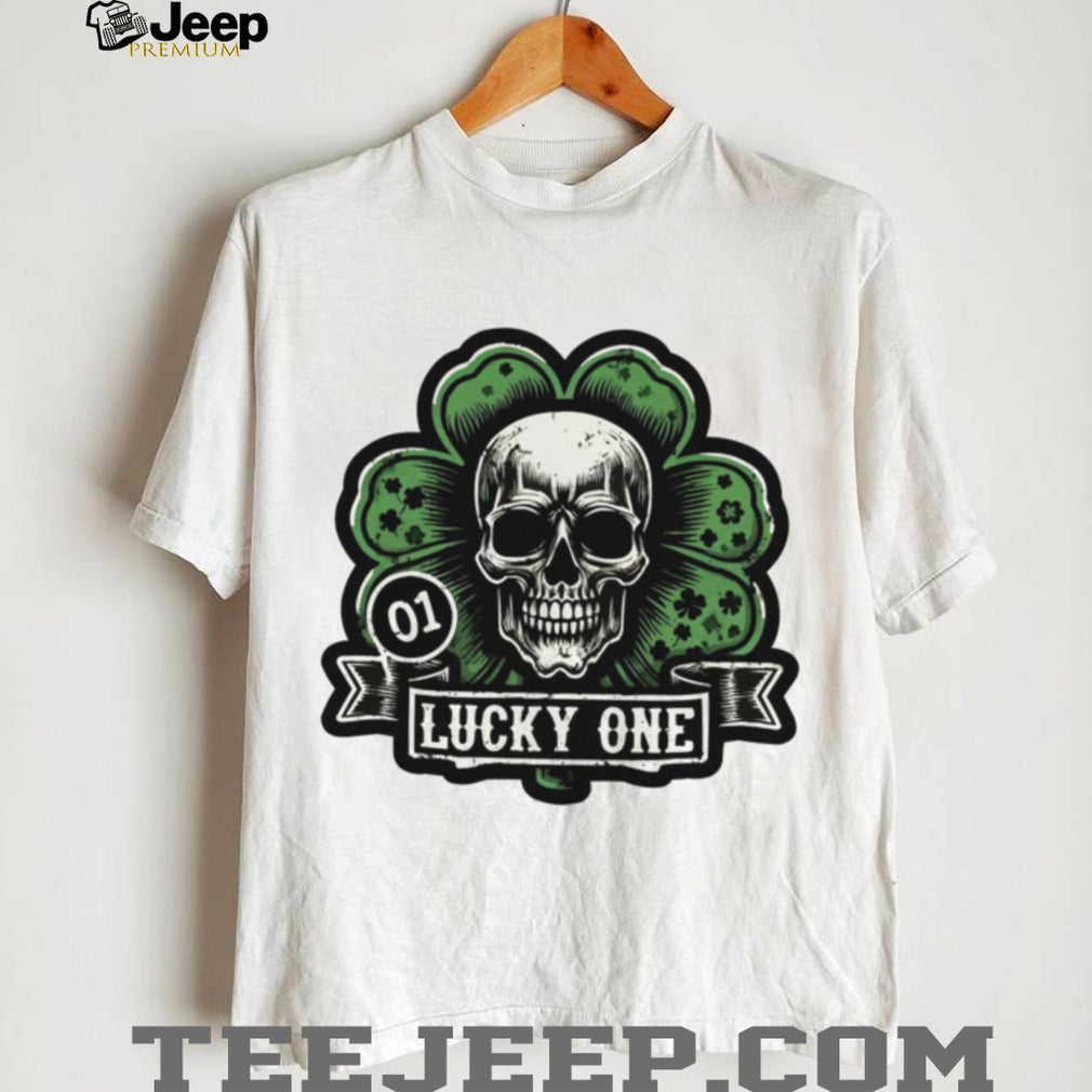Edgy Lucky One Skull and Clover St. Patrick’s Day Graphic T Shirt