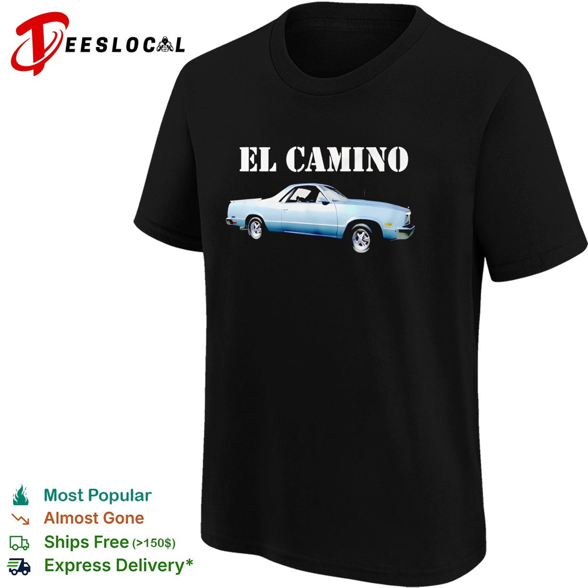 El Camino classic silver pickup truck bold stencil lettering vintage graphic shirt