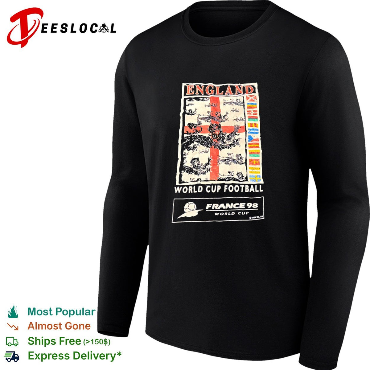 England World Cup Football France 98 World Cup 1994 ISL TM graphic football shirt