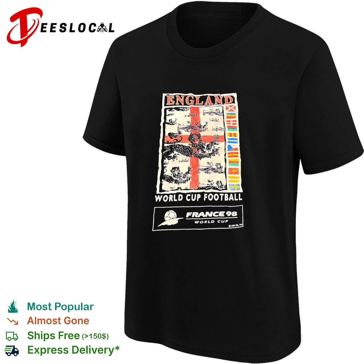 England World Cup Football France 98 World Cup 1994 ISL TM graphic football shirt