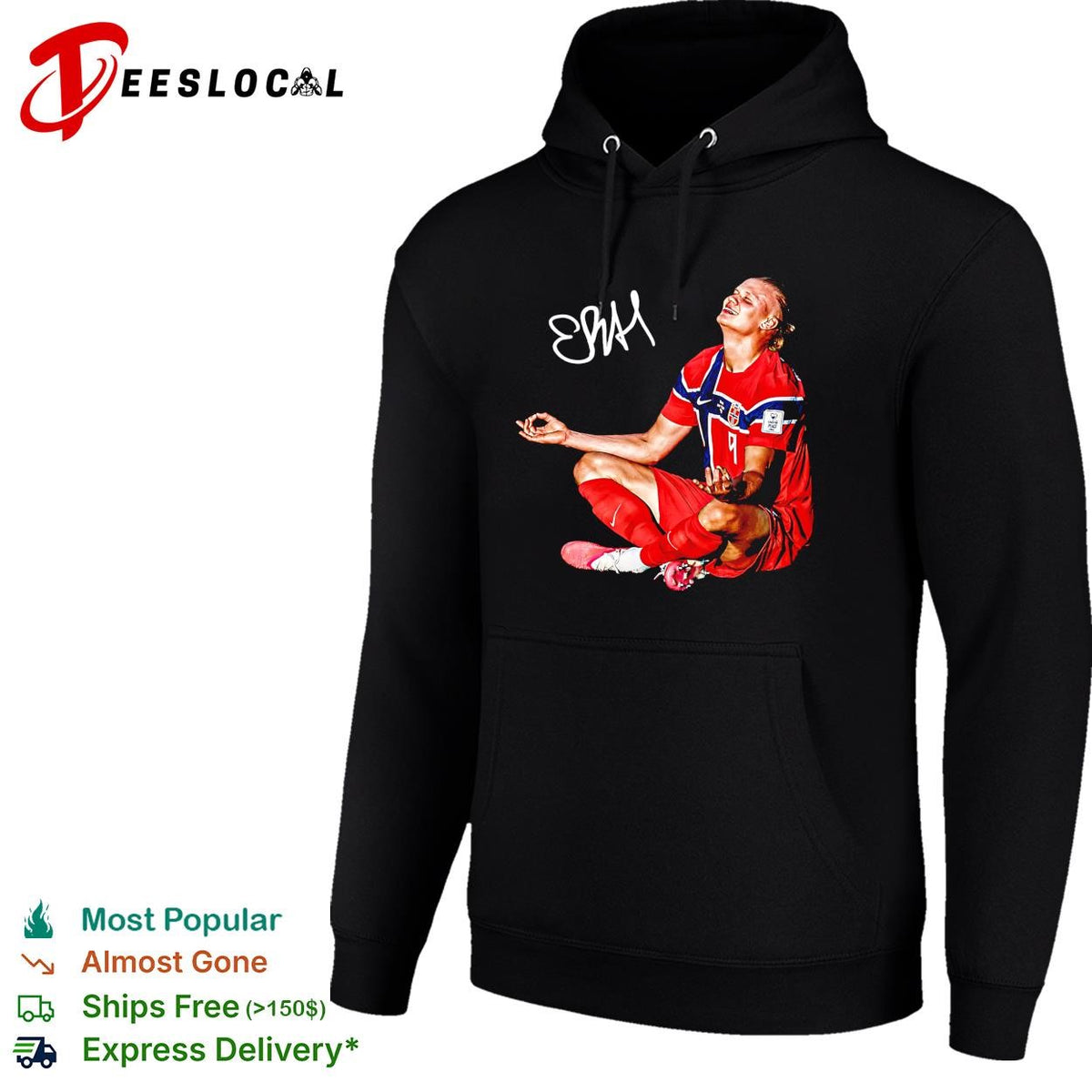 Erling Haaland Norway number 9 meditation celebration signature poster shirt