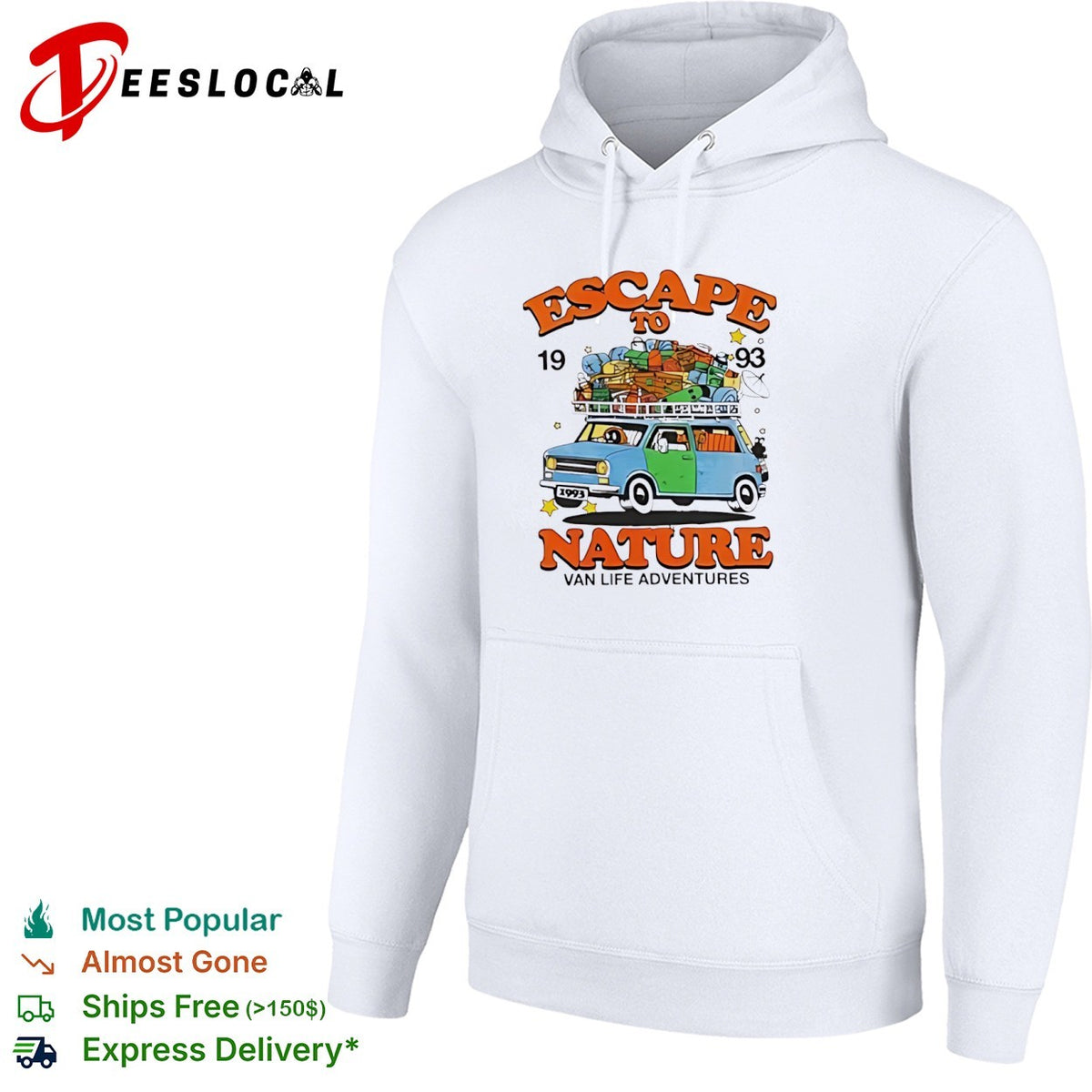 Escape to nature 1993 van life adventures blue van travel pack luggage print shirt