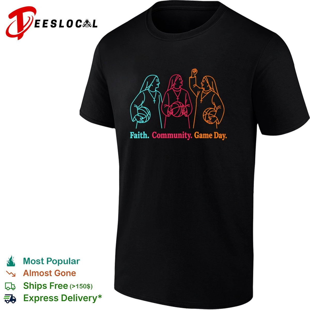 Faith community game day three nuns shirt