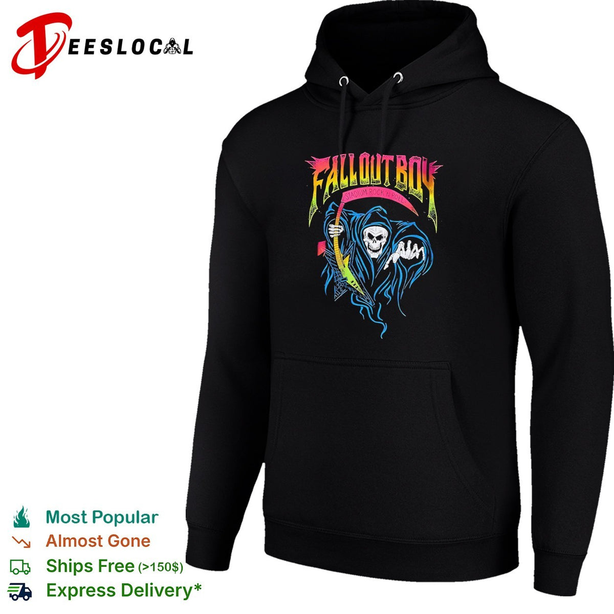 Fall Out Boy Stadium Rock n Roll Grim Reaper Electric Guitar Music Band shirt