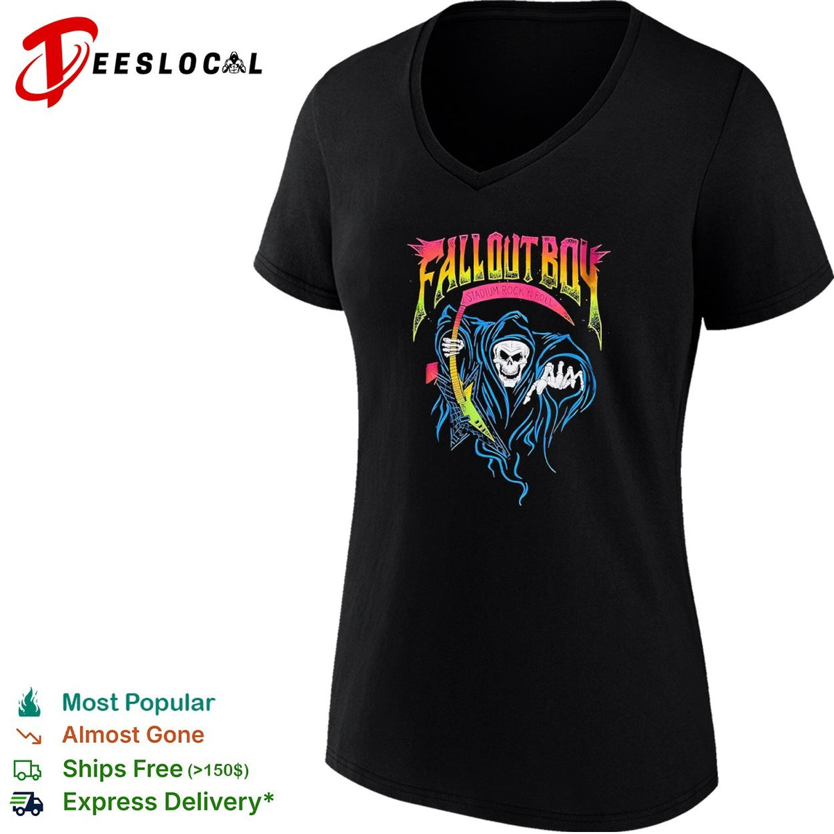 Fall Out Boy Stadium Rock n Roll Grim Reaper Electric Guitar Music Band shirt