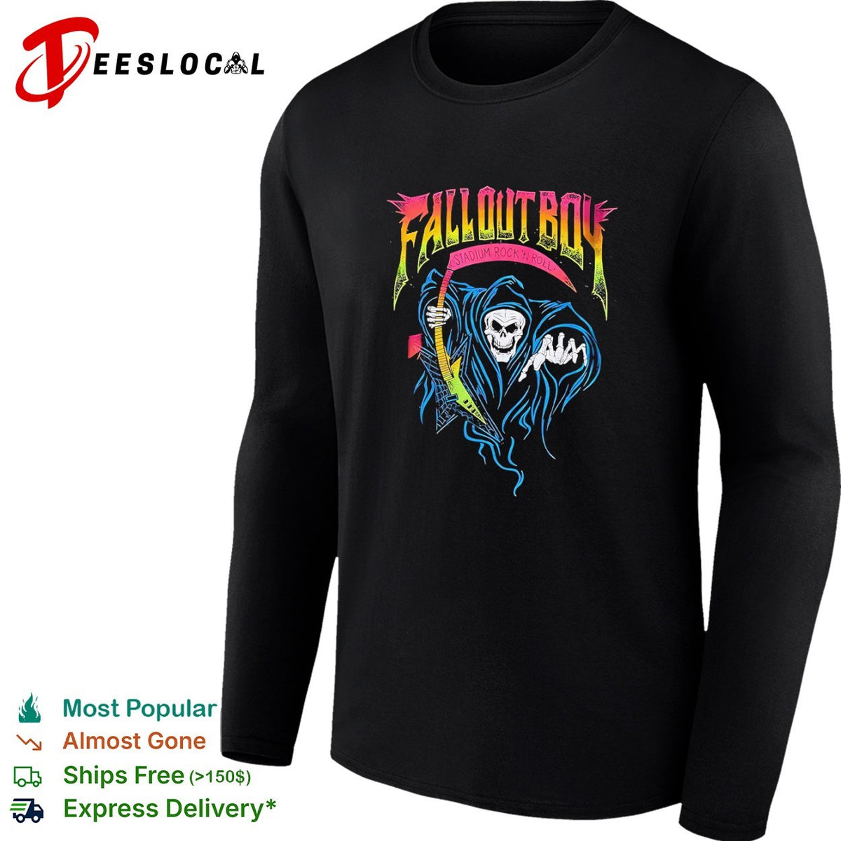Fall Out Boy Stadium Rock n Roll Grim Reaper Electric Guitar Music Band shirt