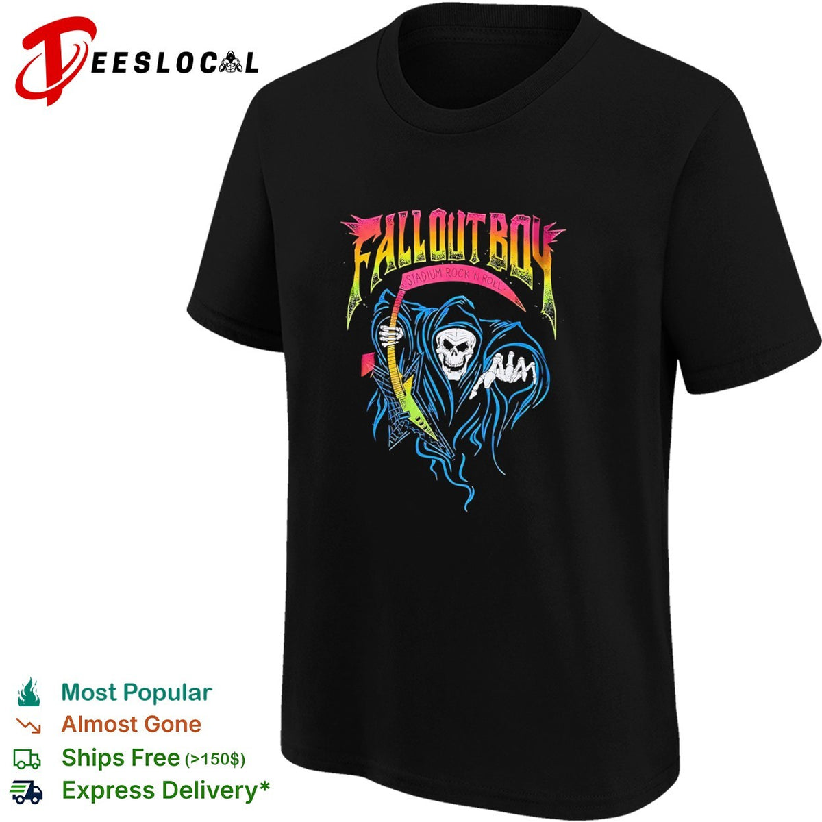 Fall Out Boy Stadium Rock n Roll Grim Reaper Electric Guitar Music Band shirt