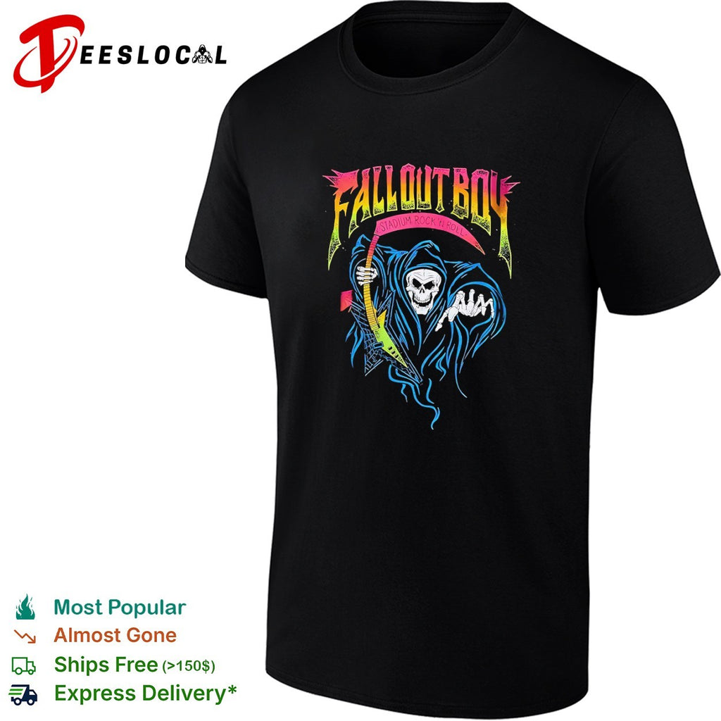 Fall Out Boy Stadium Rock n Roll Grim Reaper Electric Guitar Music Band shirt