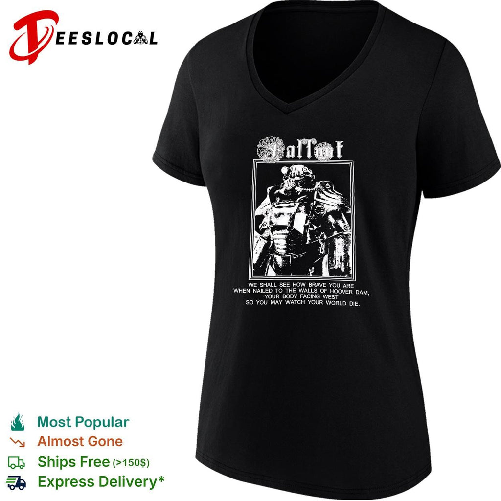 Fallout video game Brotherhood of Steel power armor Hoover Dam quote shirt