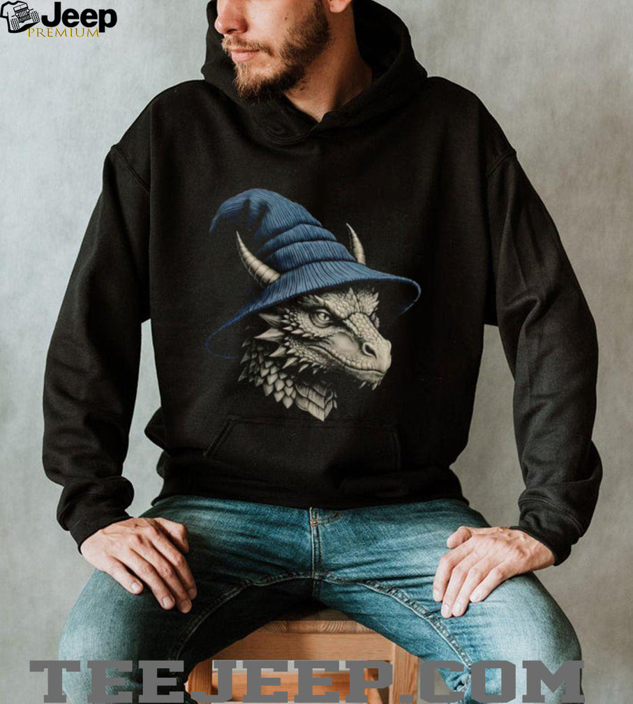 Fantasy Dragon Blue Wizard Hat Magic RPG Gamer Halloween T Shirt
