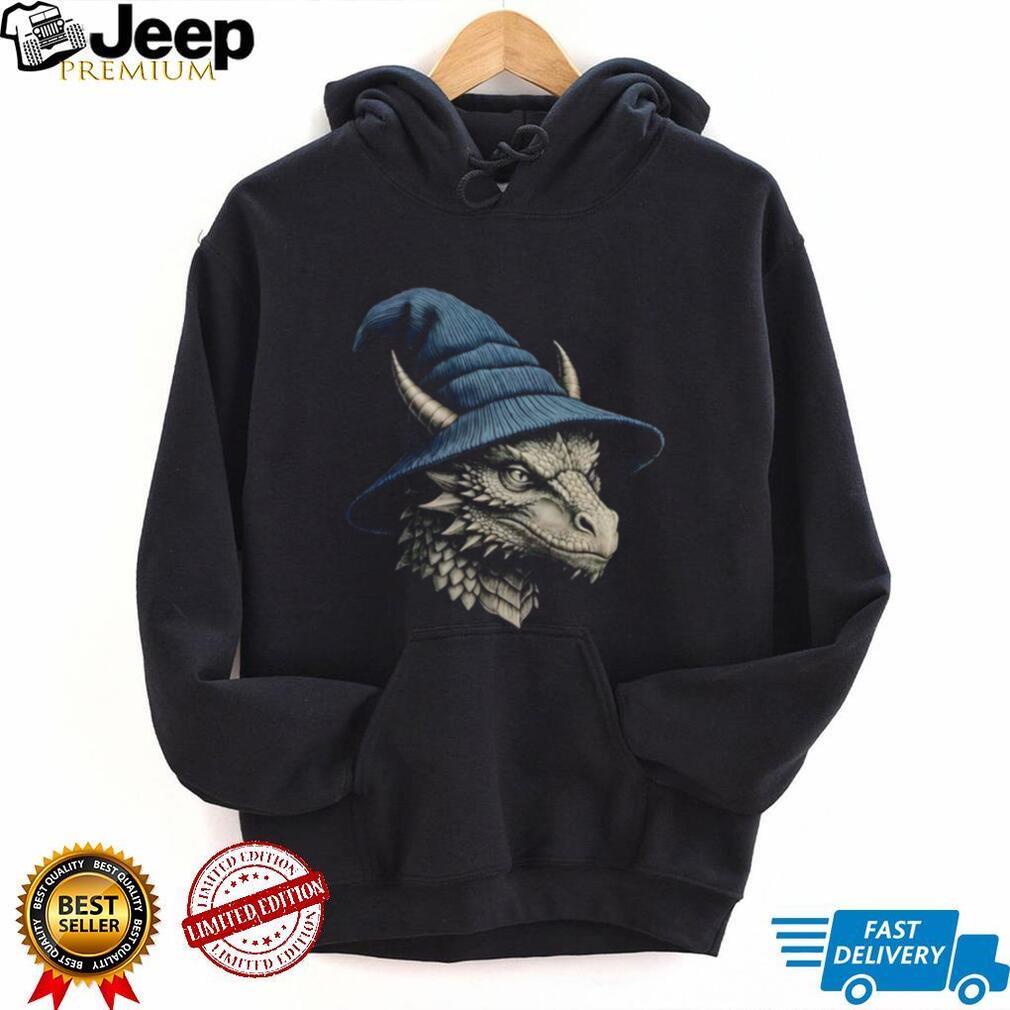 Fantasy Dragon Blue Wizard Hat Magic RPG Gamer Halloween T Shirt