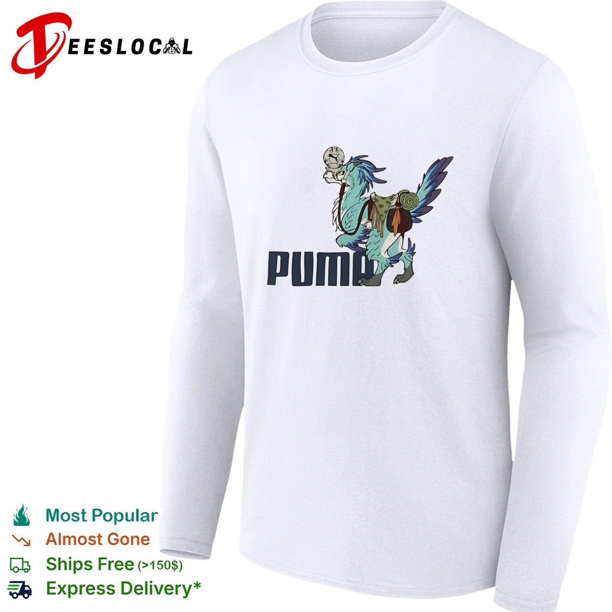 Fantasy bird creature with saddle and gear sports logo shirt