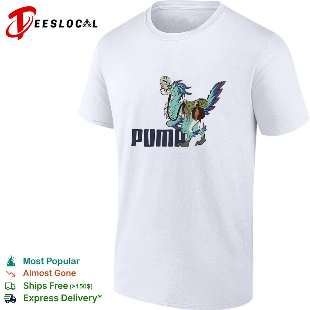 Fantasy bird creature with saddle and gear sports logo shirt
