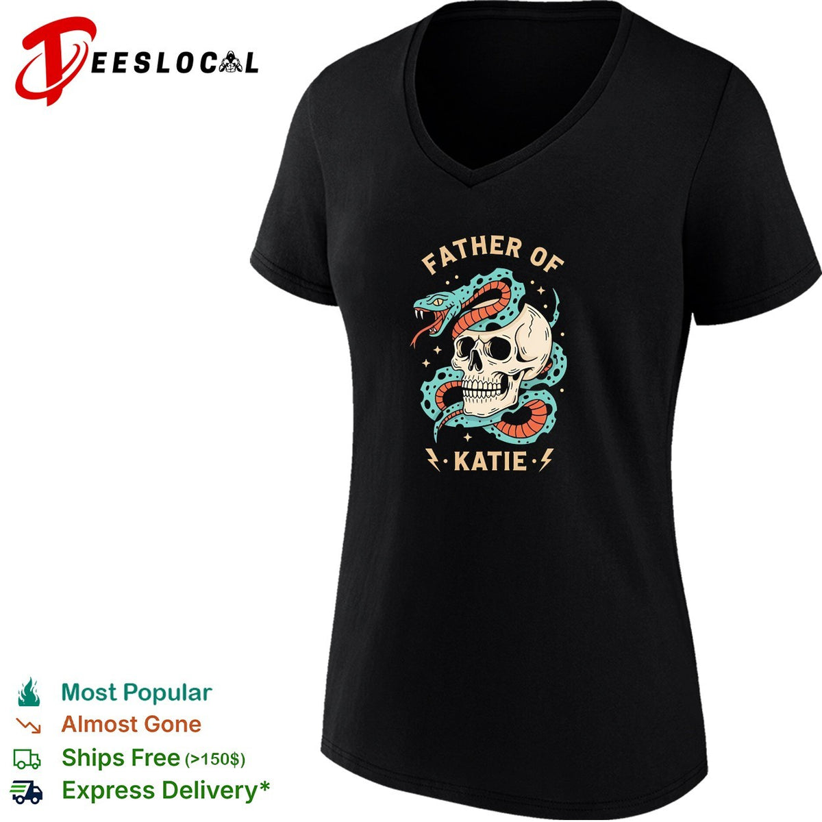 Father of Katie Snake and Skull Gothic Occult Themed Pop Culture Aesthetic shirt