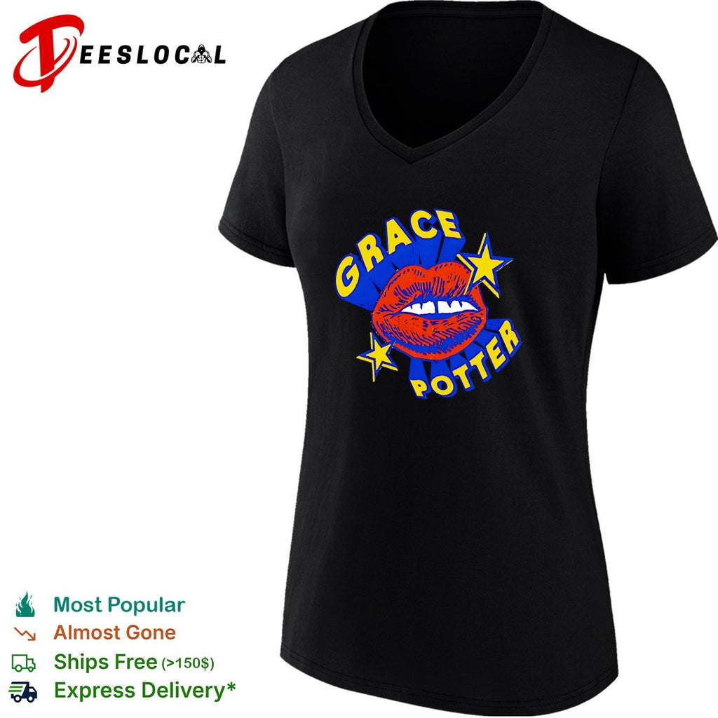 Female vocalist bold lips stars retro pop art logo concert shirt
