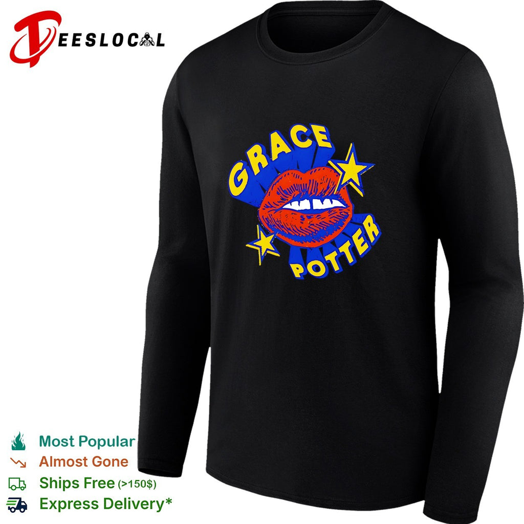 Female vocalist bold lips stars retro pop art logo concert shirt