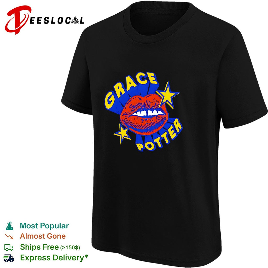 Female vocalist bold lips stars retro pop art logo concert shirt