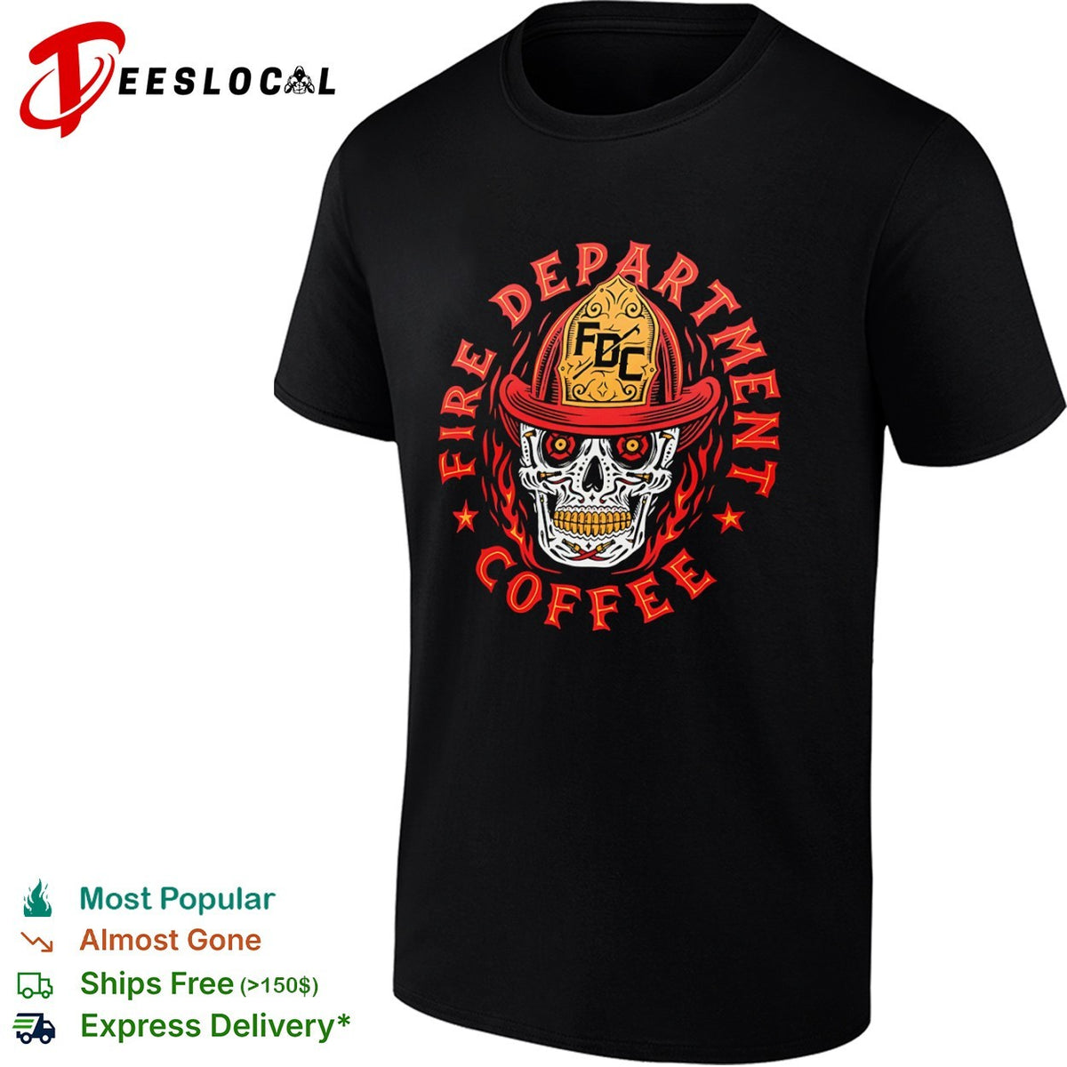 Fire Department Coffee FDC Skull Helmet Logo Fire Department Coffee shirt