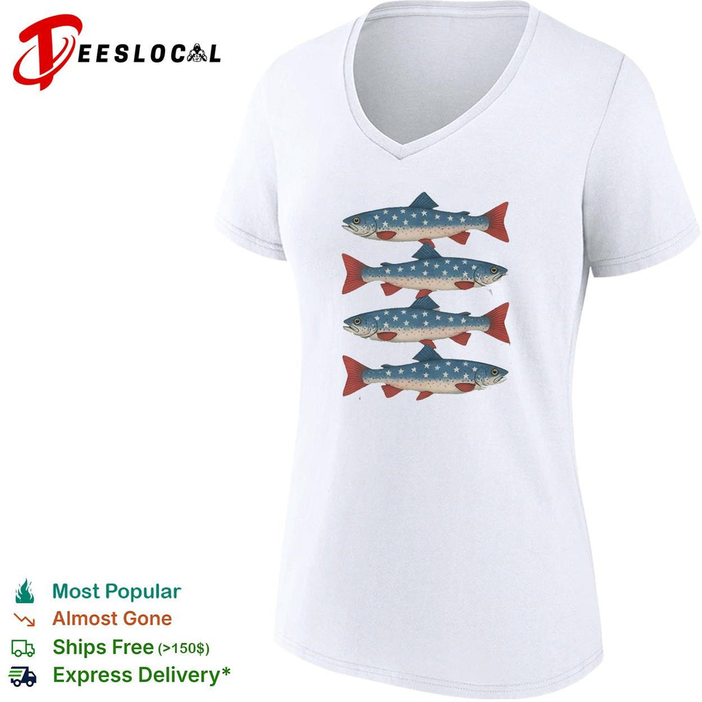 Fishs patriotic trout four pattern stars stripes art shirt