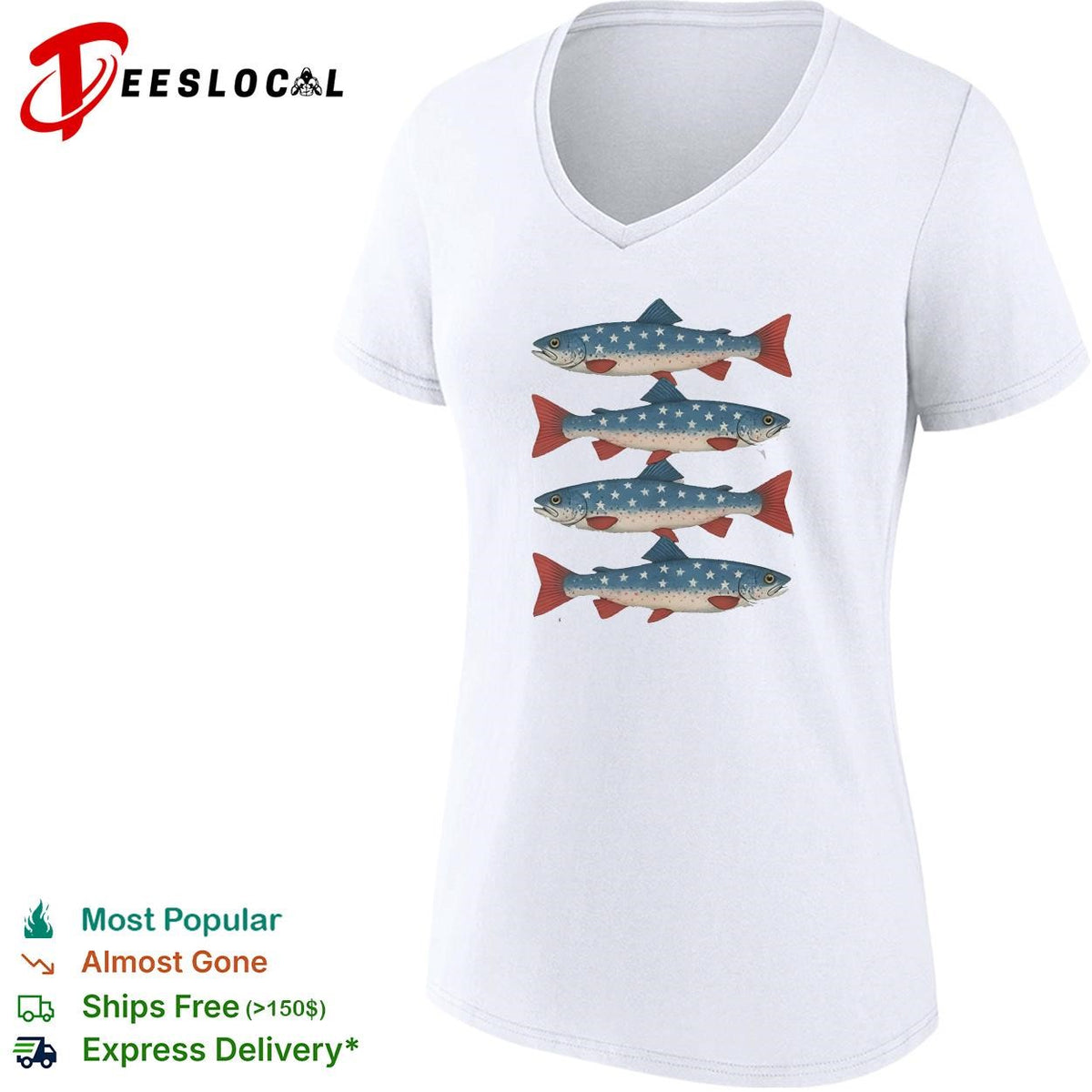 Fishs patriotic trout four pattern stars stripes art shirt