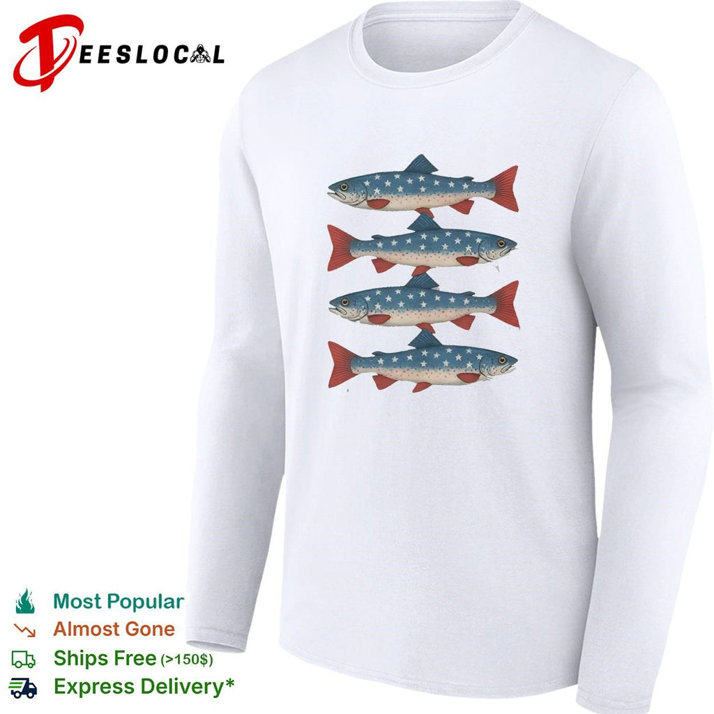 Fishs patriotic trout four pattern stars stripes art shirt