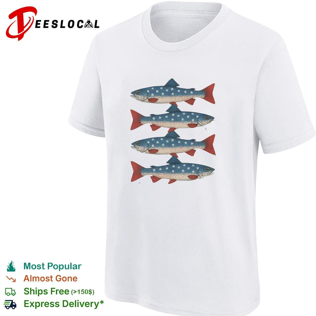 Fishs patriotic trout four pattern stars stripes art shirt
