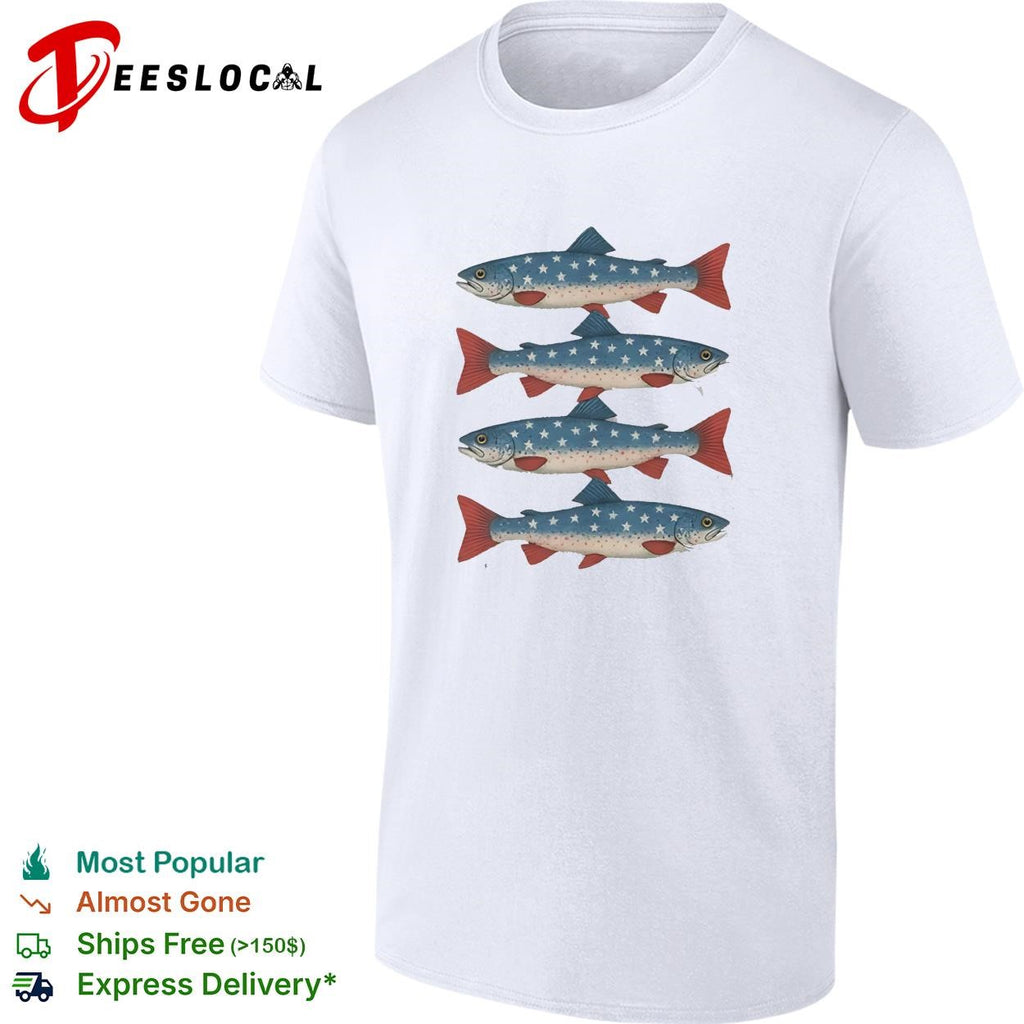 Fishs patriotic trout four pattern stars stripes art shirt