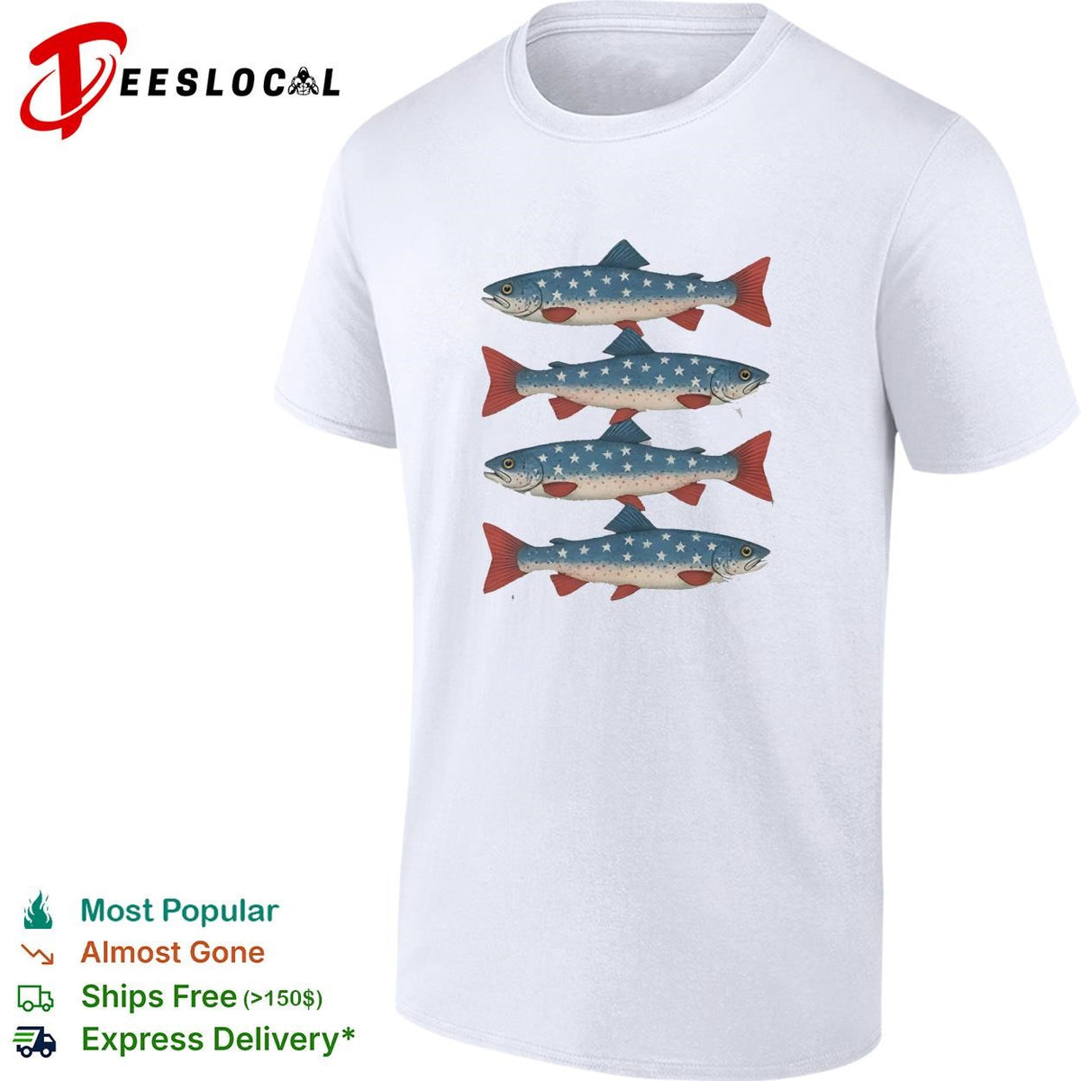Fishs patriotic trout four pattern stars stripes art shirt