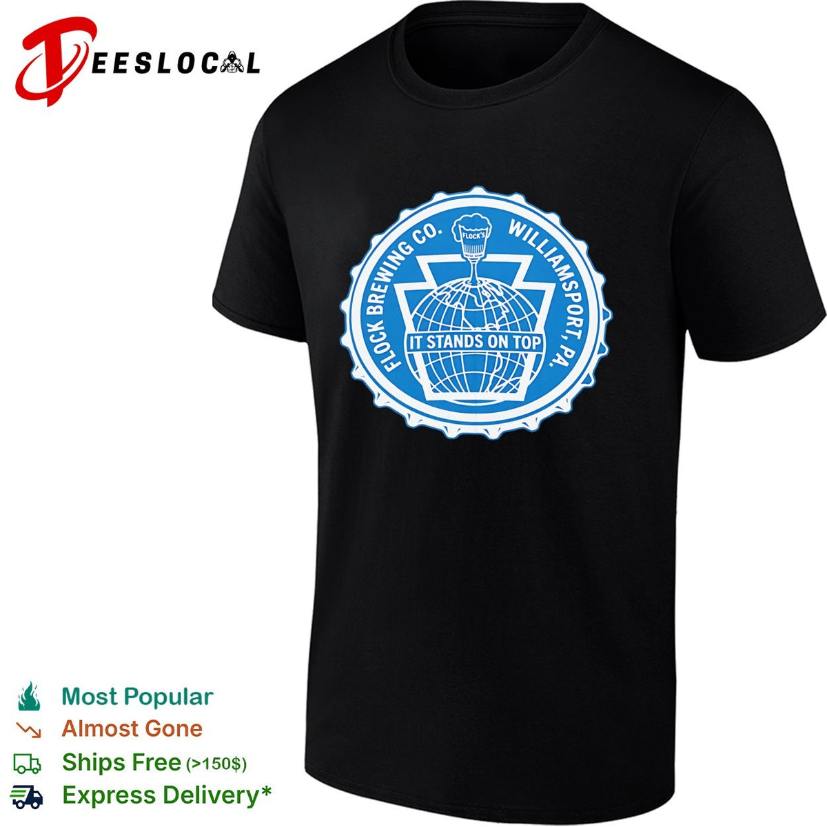 Flock Brewing Co Williamsport PA it stands on top bottle cap badge shirt