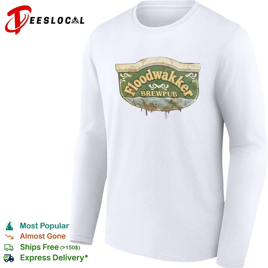 Floodwakker Brewpub Logo with Beer and Water Splatter shirt