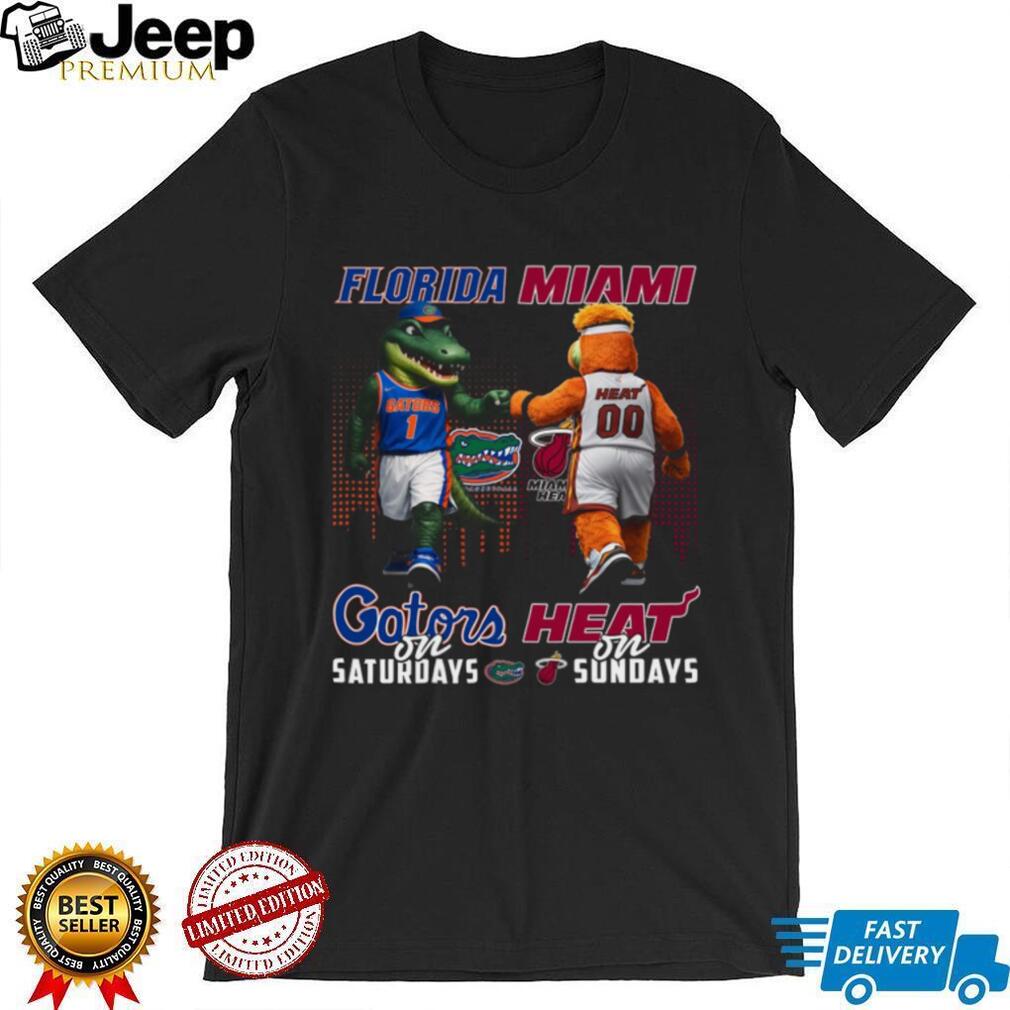 Florida Gators and Miami Heat Mascot “Gators on Saturdays Heat on Sundays” T Shirt