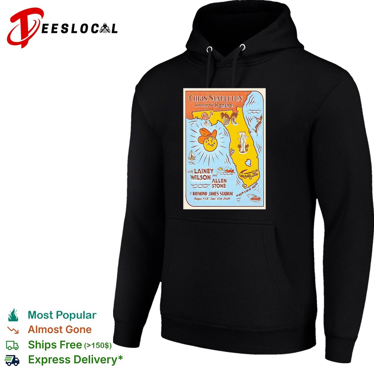 Florida map cartoon musicians Raymond James Stadium Tampa 2026 concert art shirt