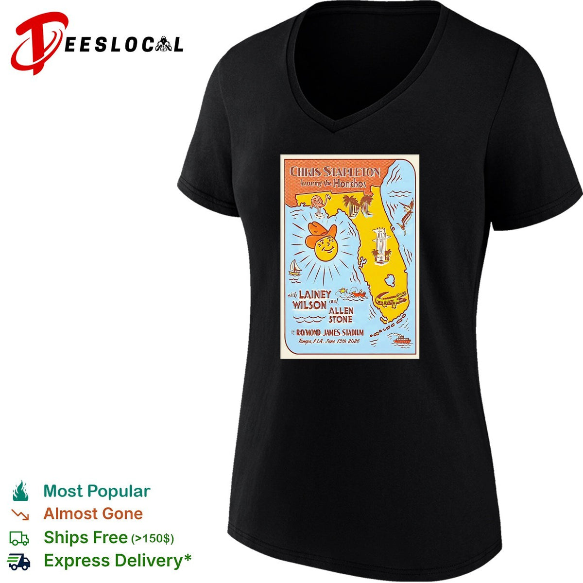 Florida map cartoon musicians Raymond James Stadium Tampa 2026 concert art shirt