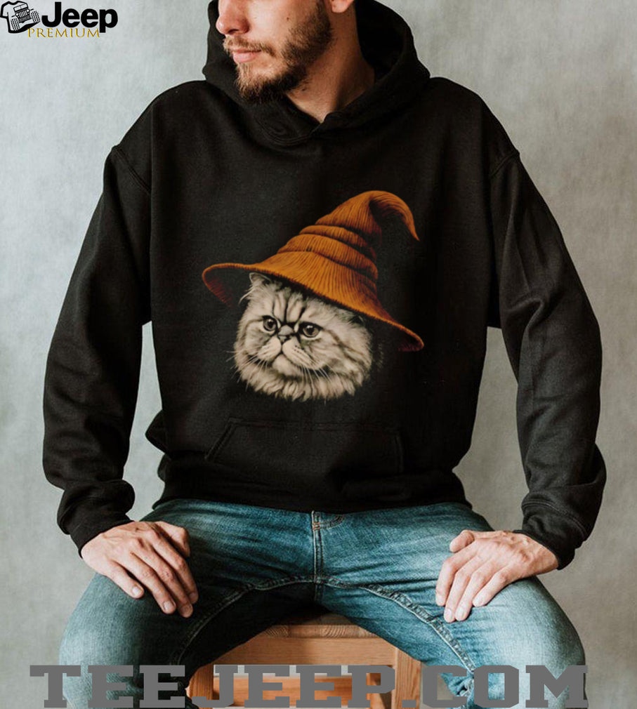 Fluffy Persian Cat Wizard Hat Magic Halloween Costume T Shirt