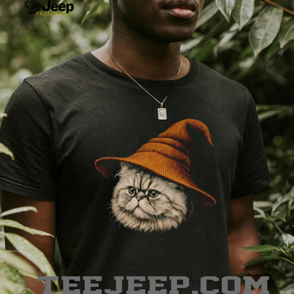 Fluffy Persian Cat Wizard Hat Magic Halloween Costume T Shirt