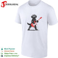 Fluffy dog rock star playing electric guitar distressed art shirt